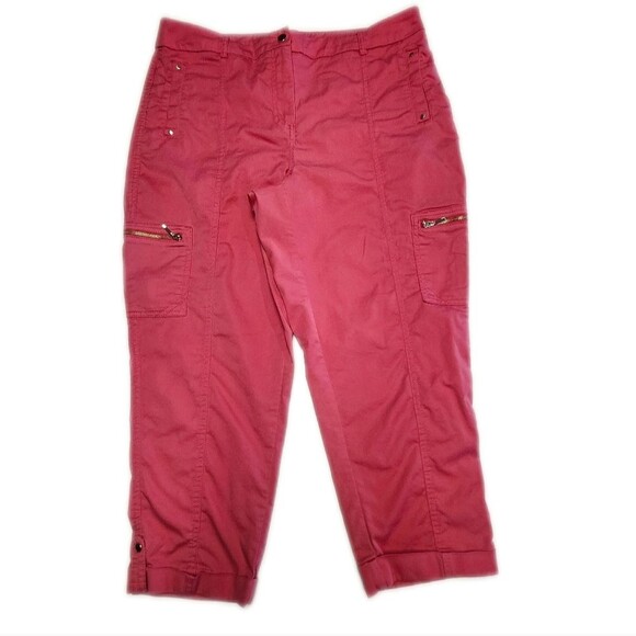Chico's Hot Pink Cropped Cargo Pants, Cuffed, Side Pockets, 10 - Picture 2 of 7